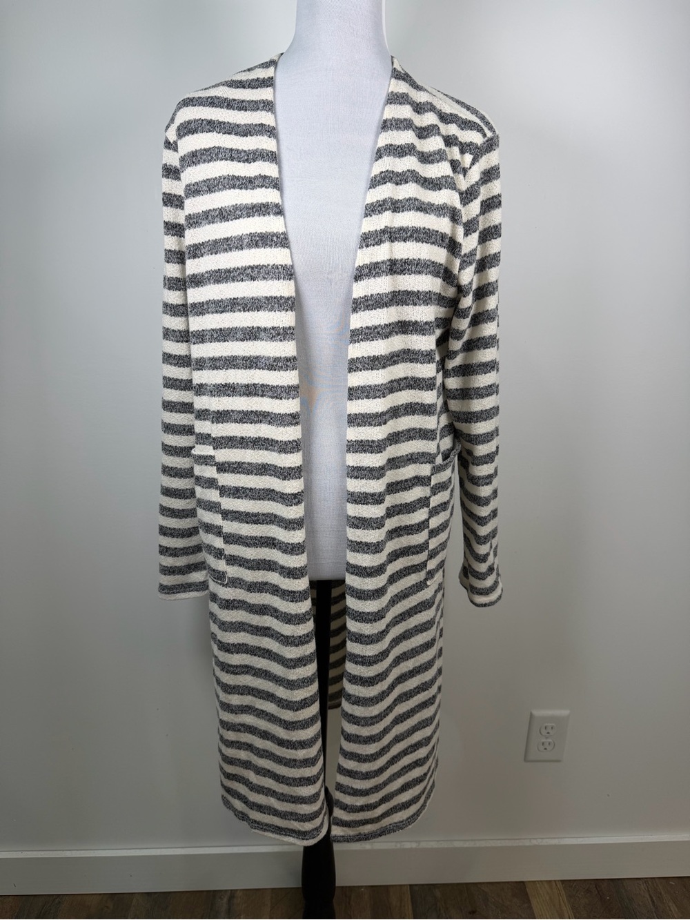 Now‎ N Forever Striped Open-Front Cardigan in Gray & White